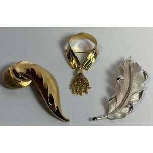 Brooch Lot Vintage Hobe‎ Trifari Silver Gold Tone Leaves Unique Collar Design
